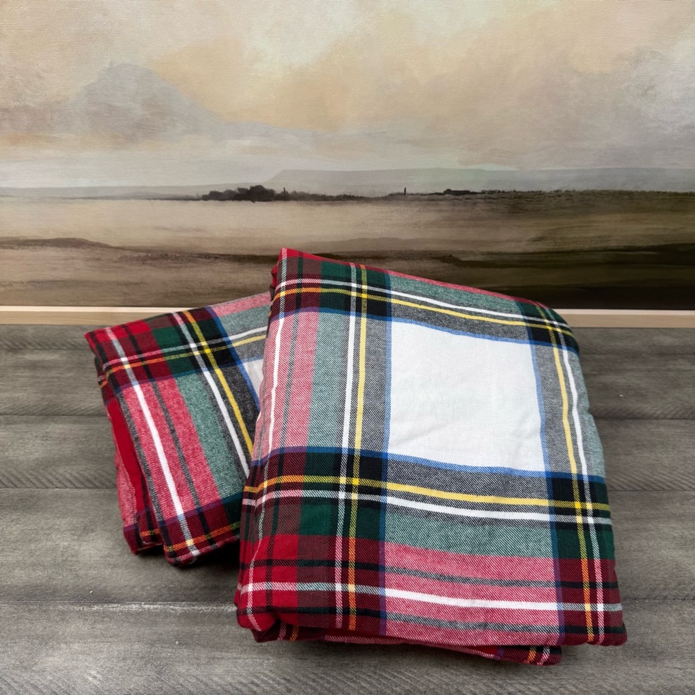 Pottery Barn Stewart Plaid Quilted Reversible Comforter Shams Standard Set/2 OB